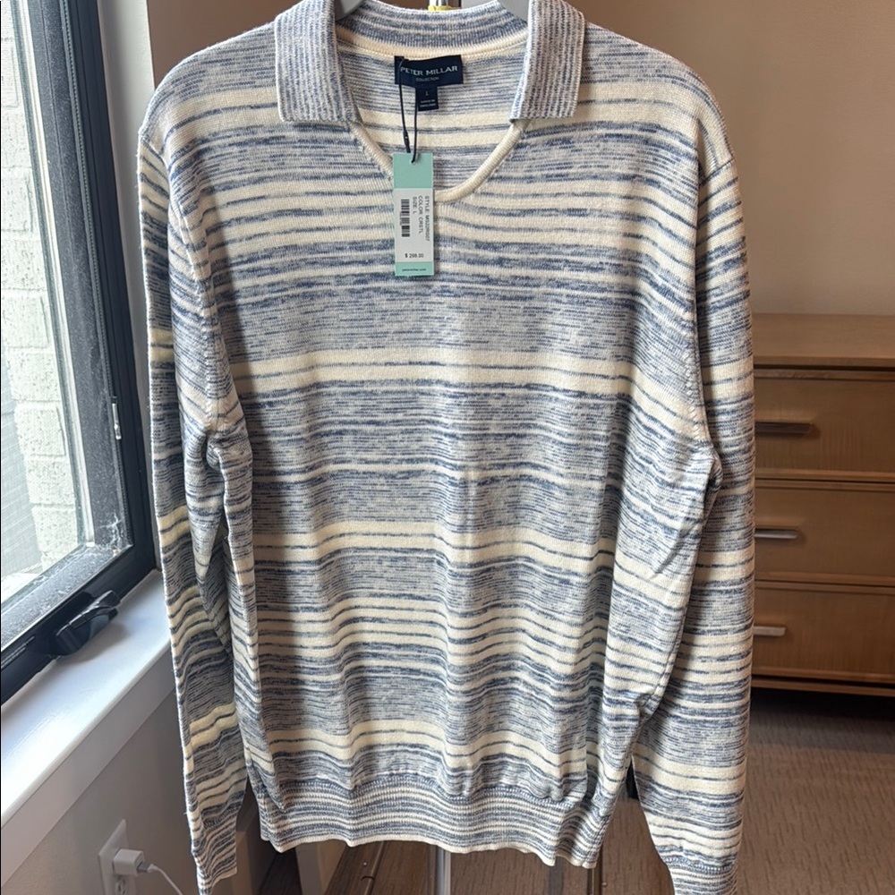 Peter Millar Blue and Cream V-Neck Sweater